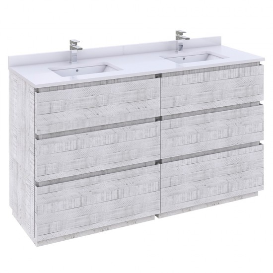 Fresca Formosa 60" Floor Standing Double Sink Bathroom Cabinet in Rustic White