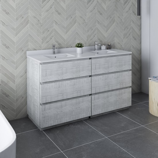 Fresca Formosa 60" Floor Standing Double Sink Bathroom Cabinet in Rustic White