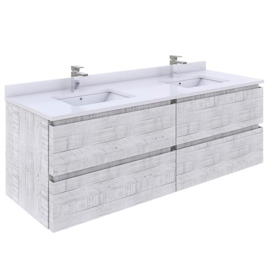 Fresca Formosa 60"Wall Hung Double Sink Bathroom Cabinet in Rustic White