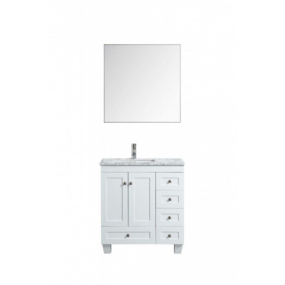 Eviva Happy 24" x 18" White Transitional Bathroom Vanity w/ White Carrara Top