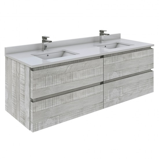 Fresca Formosa 60" Wall Hung Modern Bathroom Cabinet w/ Top & Sinks in Ash