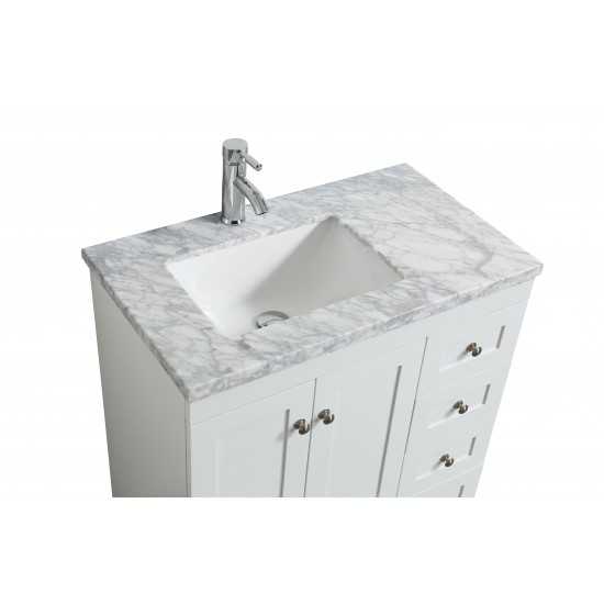 Eviva Happy 24" x 18" White Transitional Bathroom Vanity w/ White Carrara Top