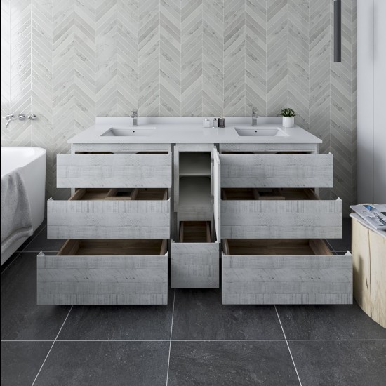 Fresca Formosa 72" Double Sink Bathroom Cabinet w/ Top & Sinks in Rustic White