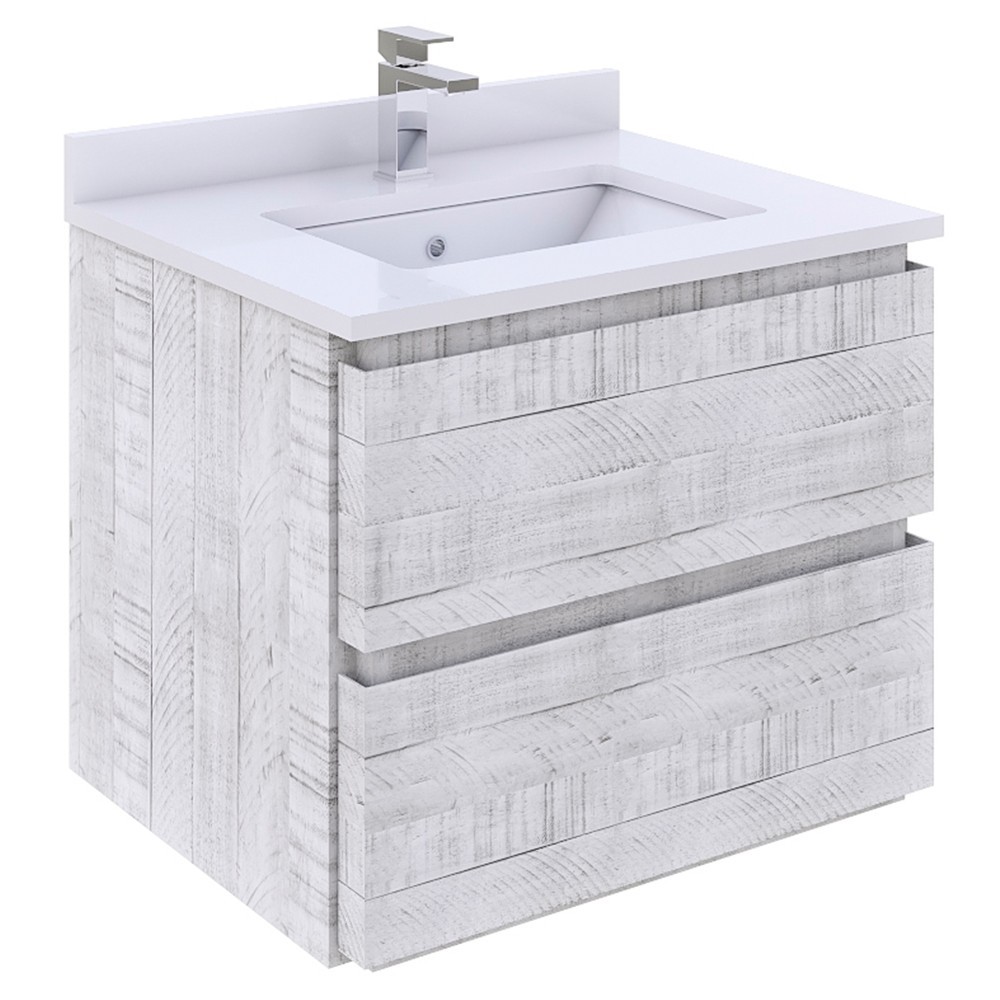 Fresca Formosa 24" Wall Hung Bathroom Cabinet w/ Top & Sink in Rustic White