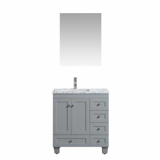 Eviva Happy 28" x 18" Gray Transitional Bathroom Vanity w/ White Carrara Top