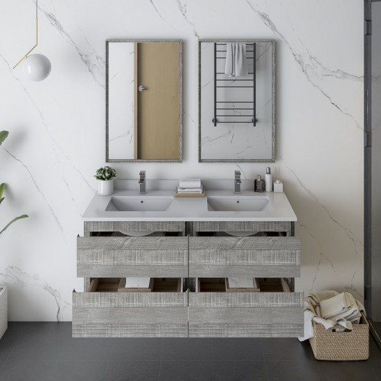 Fresca Formosa 48" Wall Hung Double Sink Bathroom Cabinet w/ Top & Sinks in Ash