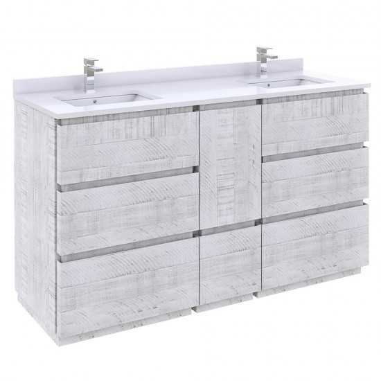 Fresca Formosa 60" Double Sink Bathroom Cabinet in Rustic White