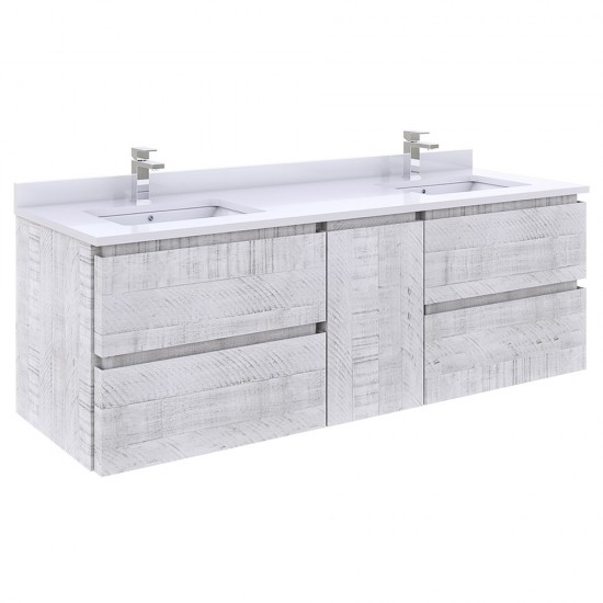 Fresca Formosa 60" Double Sink Bathroom Cabinet w/ Top & Sinks in Rustic White