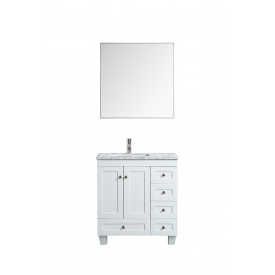 Eviva Happy 28" x 18" White Transitional Bathroom Vanity w/ White Carrara Top