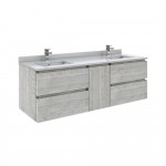 Fresca Formosa 60" Wall Hung Double Sink Bathroom Cabinet w/ Top & Sinks in Ash