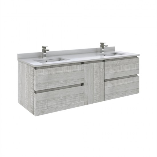 Fresca Formosa 60" Wall Hung Double Sink Bathroom Cabinet w/ Top & Sinks in Ash