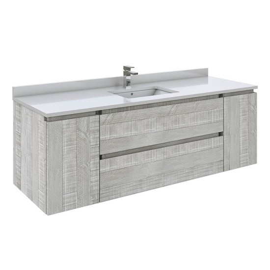 Fresca Formosa 60" Wall Hung Single Sink Bathroom Cabinet w/ Top & Sink in Ash