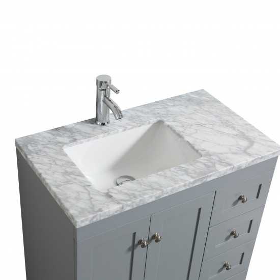 Eviva Happy 30" x 18" Gray Transitional Bathroom Vanity w/ White Carrara Top