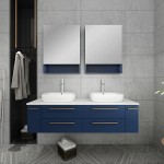 Fresca Lucera 60" Royal Blue Wall Hung Double Vessel Sink Bathroom Cabinet