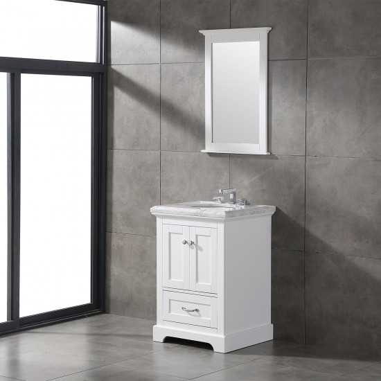 Eviva Houston 24" White Bathroom Vanity w/ Double Ogee Edge White Carrara Top