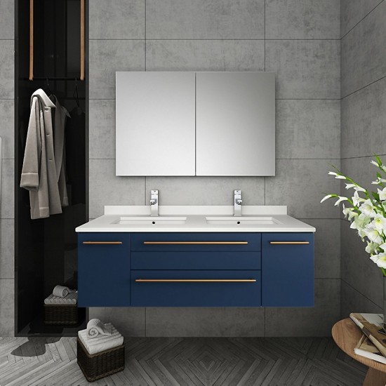 Fresca Lucera 48" Royal Blue Wall Hung Double Undermount Sink Bathroom Cabinet