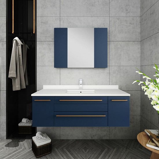 Fresca Lucera 48" Royal Blue Wall Hung Undermount Sink Modern Bathroom Cabinet