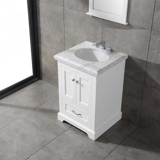 Eviva Houston 24" White Bathroom Vanity w/ Double Ogee Edge White Carrara Top