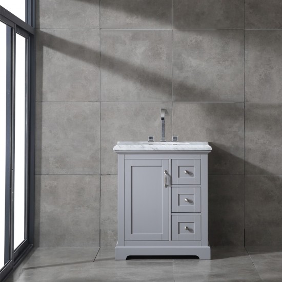 Eviva Houston 30" Gray Bathroom Vanity w/ Double Ogee Edge White Carrara Top