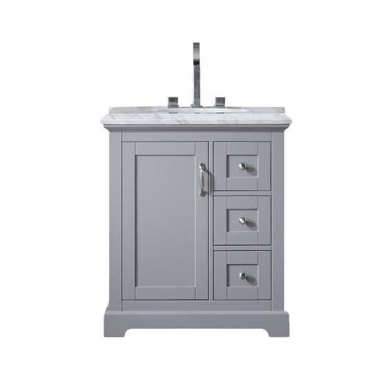 Eviva Houston 30" Gray Bathroom Vanity w/ Double Ogee Edge White Carrara Top