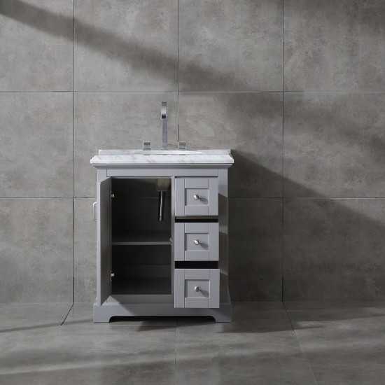 Eviva Houston 30" Gray Bathroom Vanity w/ Double Ogee Edge White Carrara Top