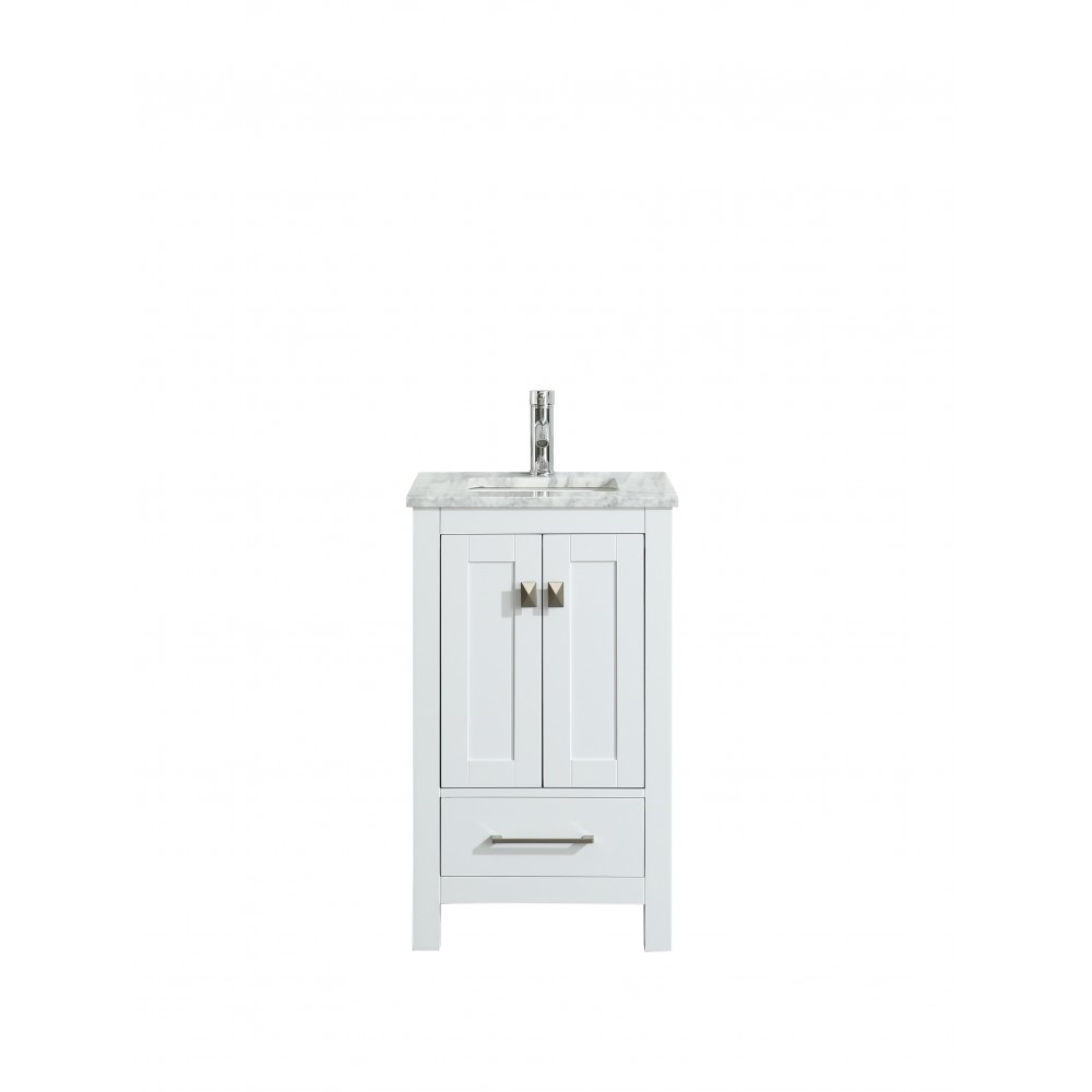 Eviva London 20" x 18" White Transitional Bathroom Vanity w/ White Carrara Top