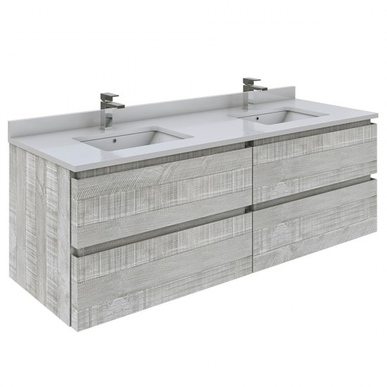 Fresca Formosa 58" Wall Hung Double Sink Bathroom Cabinet in Ash