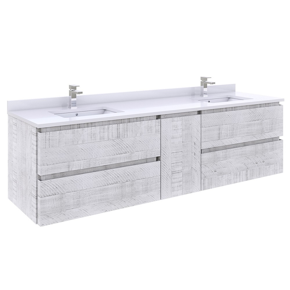 Fresca Formosa 70" Wall Hung Double Sink Modern Bathroom Cabinet in Rustic White