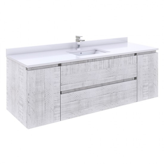 Fresca Formosa 59" Wall Hung Single Sink Modern Bathroom Cabinet in Rustic White