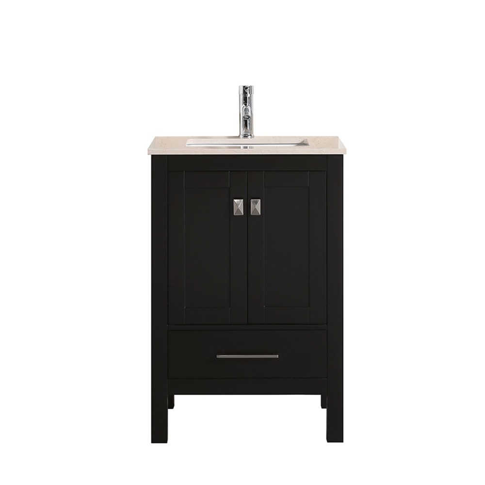 Eviva London 30" x 18" Espresso Transitional Bathroom Vanity w/ Crema Marfil Top