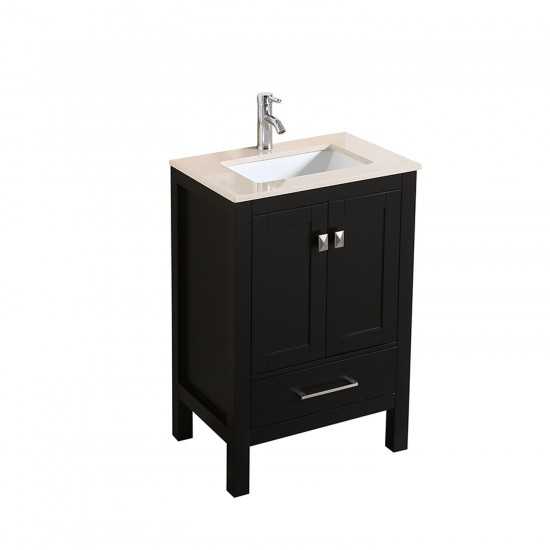 Eviva London 30" x 18" Espresso Transitional Bathroom Vanity w/ Crema Marfil Top