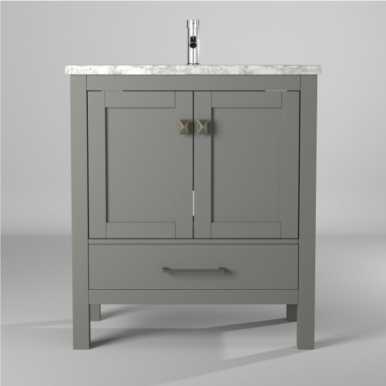 Eviva London 30" x 18" Gray Transitional Bathroom Vanity w/ White Carrara Top