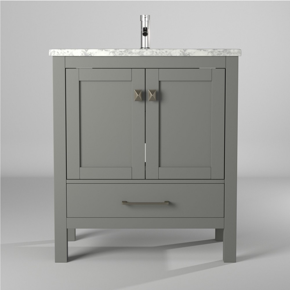 Eviva London 30" x 18" Gray Transitional Bathroom Vanity w/ White Carrara Top Eviva London 30" x 18" Gray Transitional Bathroom Vanity w/ White Carrara Top