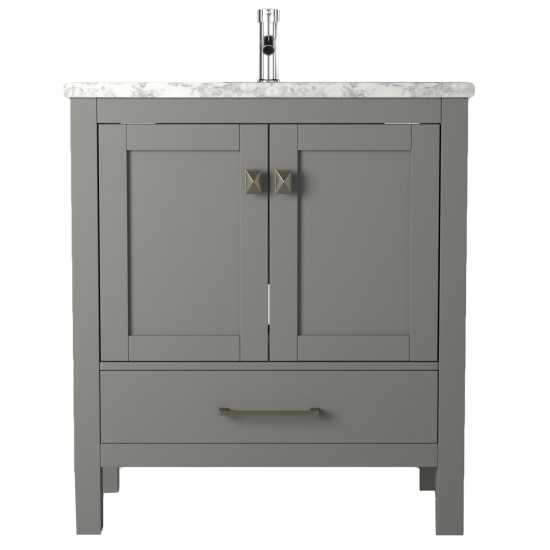 Eviva London 30" x 18" Gray Transitional Bathroom Vanity w/ White Carrara Top