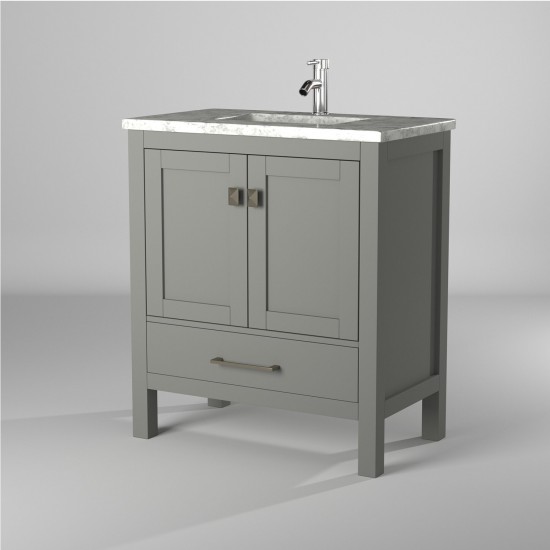 Eviva London 30" x 18" Gray Transitional Bathroom Vanity w/ White Carrara Top
