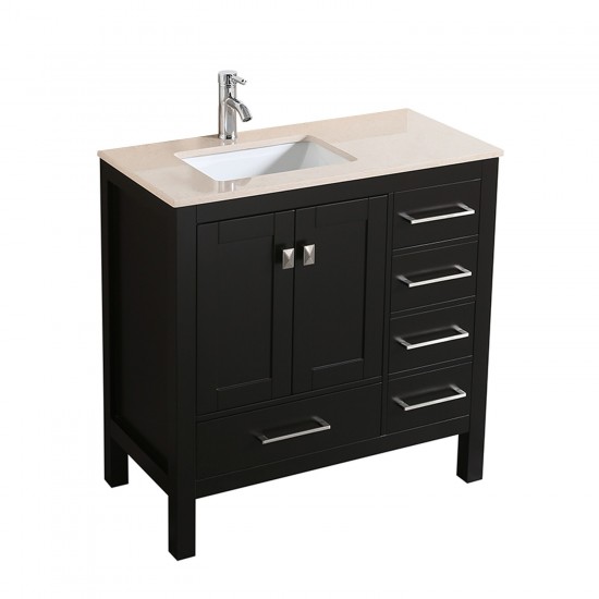 Eviva London 36" x 18" Espresso Transitional Bathroom Vanity w/ Crema Marfil Top