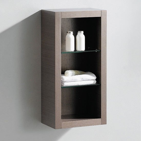 Fresca Allier Gray Oak Bathroom Linen Side Cabinet w/ 2 Glass Shelves