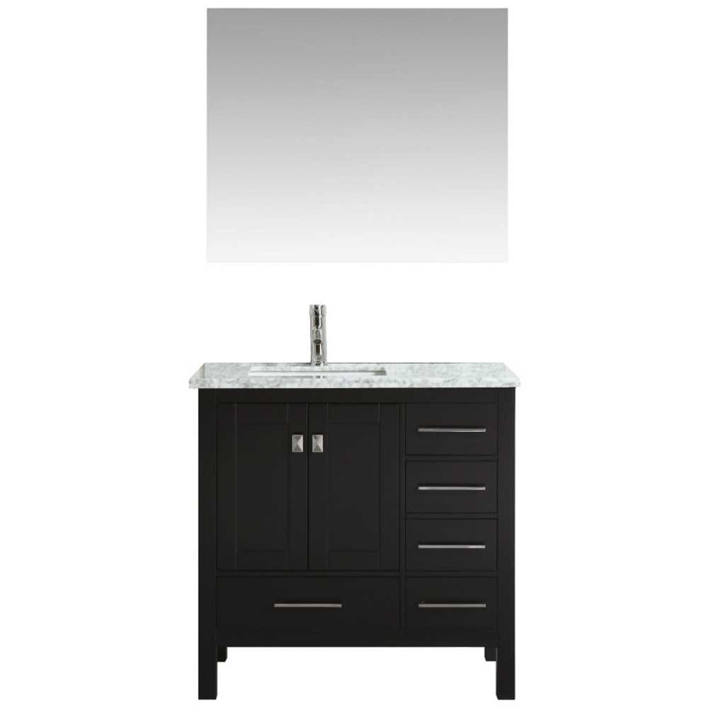 Eviva London 36" x 18" Espresso Transitional Bathroom Vanity w/ White Carrara Top