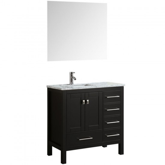 Eviva London 36" x 18" Espresso Transitional Bathroom Vanity w/ White Carrara Top