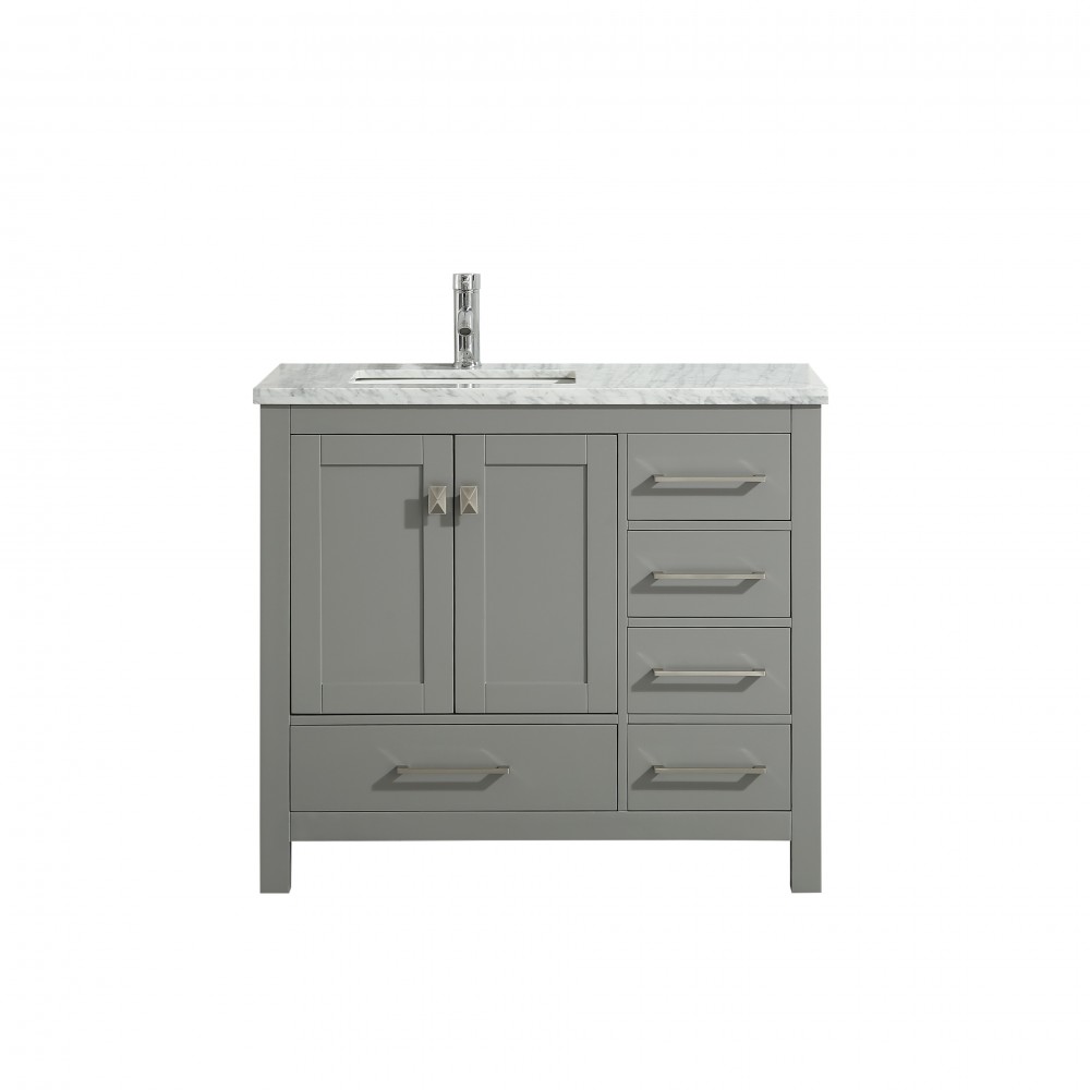 Eviva London 36" x 18" Gray Transitional Bathroom Vanity w/ White Carrara Top