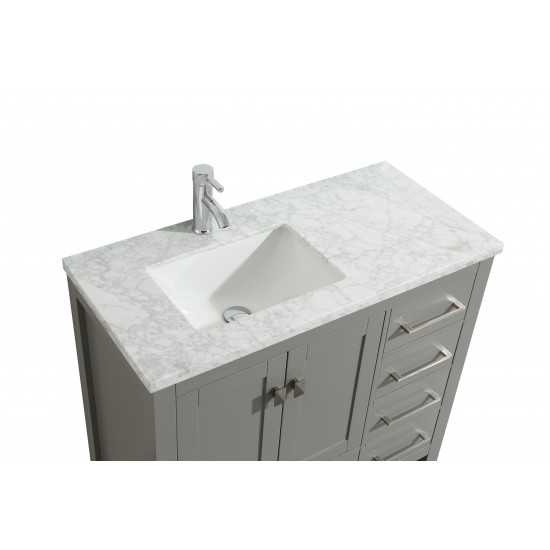 Eviva London 36" x 18" Gray Transitional Bathroom Vanity w/ White Carrara Top