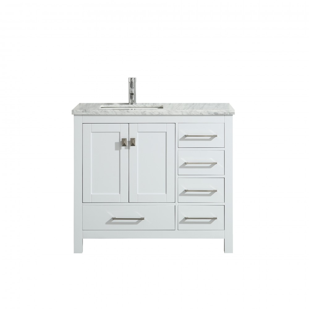 Eviva London 36" x 18" White Transitional Bathroom Vanity w/ White Carrara Top