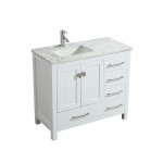 Eviva London 36" x 18" White Transitional Bathroom Vanity w/ White Carrara Top