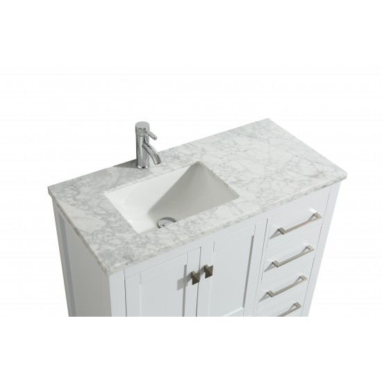 Eviva London 36" x 18" White Transitional Bathroom Vanity w/ White Carrara Top