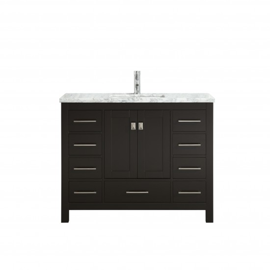 Eviva London 42" x 18" Espresso Transitional Bathroom Vanity w/ White Carrara Top