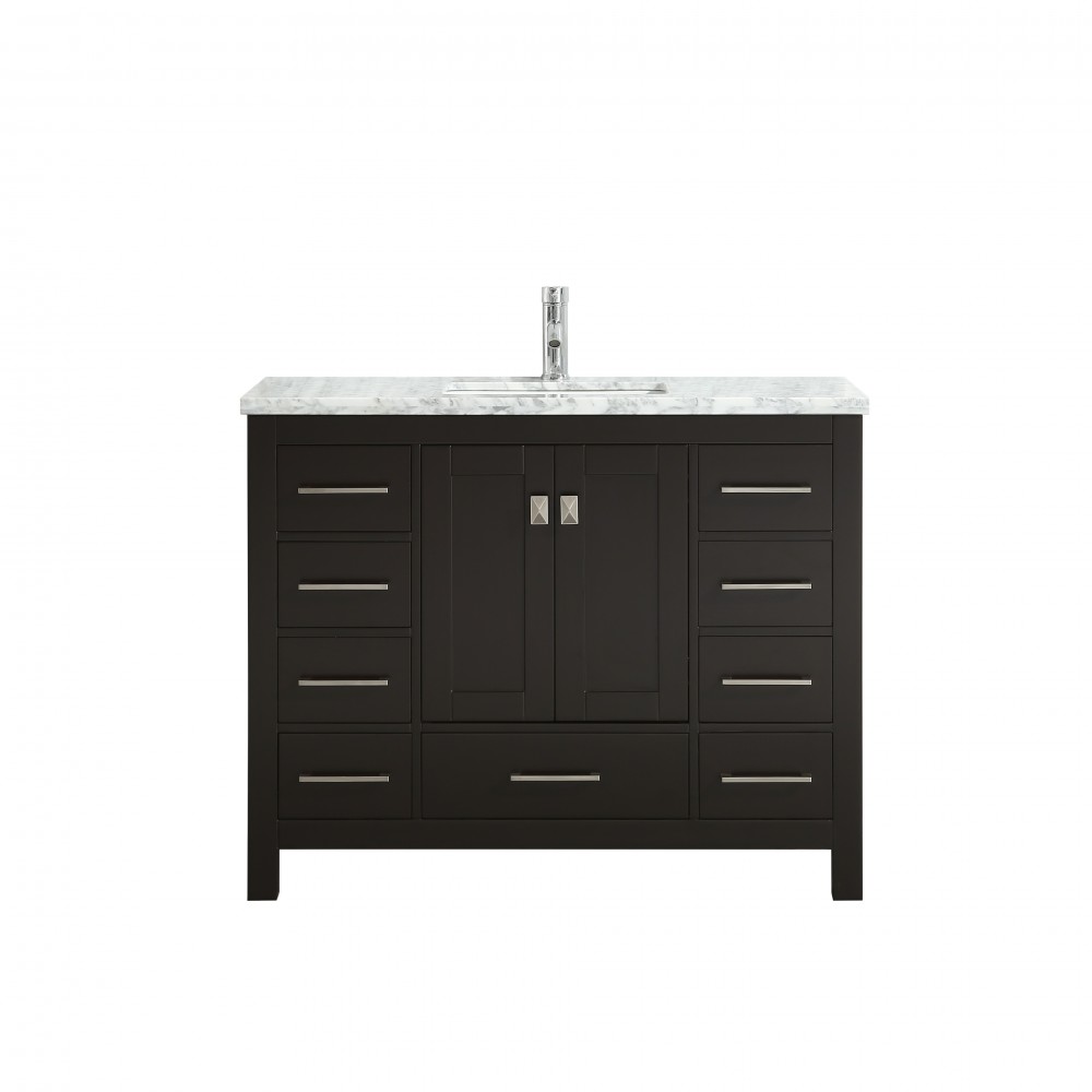 Eviva London 42" x 18" Espresso Transitional Bathroom Vanity w/ White Carrara Top