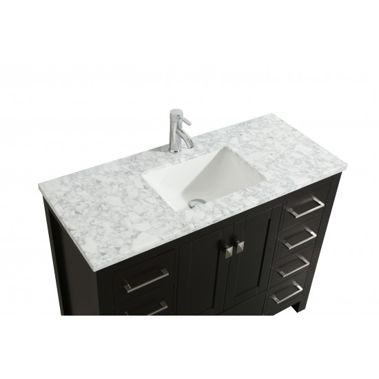 Eviva London 42" x 18" Espresso Transitional Bathroom Vanity w/ White Carrara Top