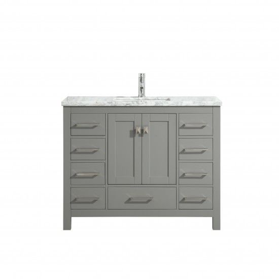 Eviva London 42" x 18" Gray Transitional Bathroom Vanity w/ White Carrara Top