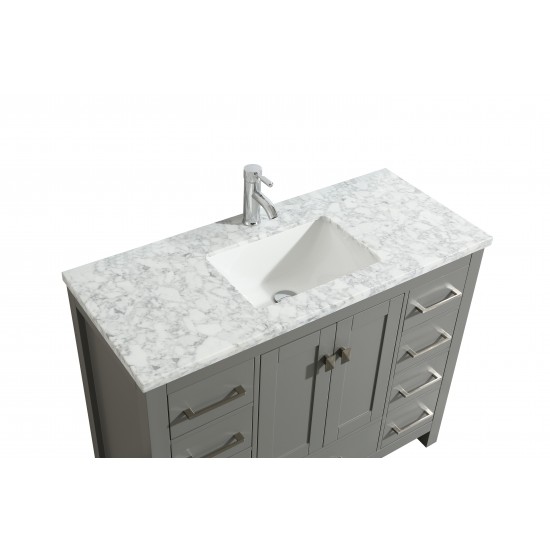 Eviva London 42" x 18" Gray Transitional Bathroom Vanity w/ White Carrara Top