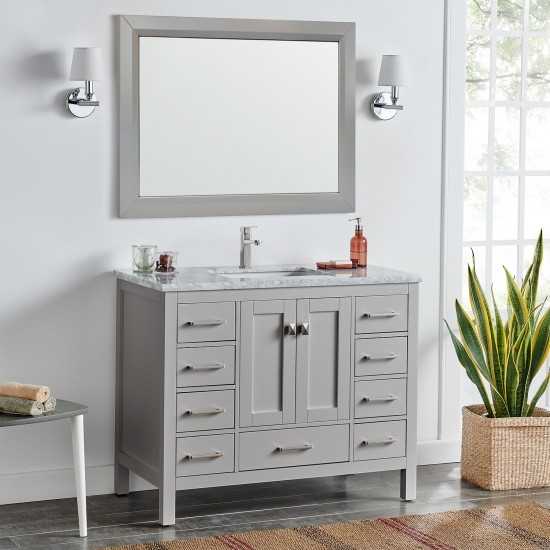 Eviva London 42" x 18" Gray Transitional Bathroom Vanity w/ White Carrara Top